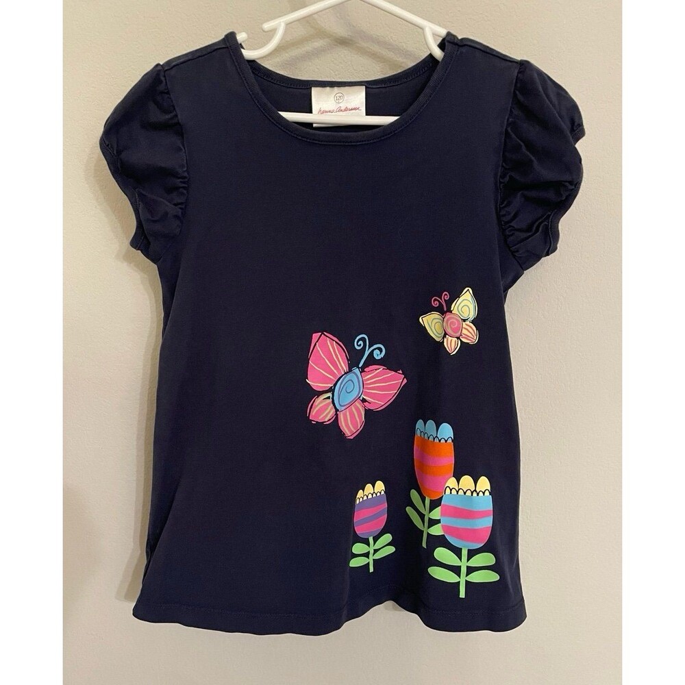 Hanna Andersson HA Flowers Girl Shirt, Size 120 cm, Size Youth 6-7